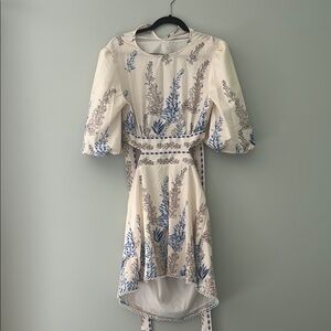 Puff Sleeve Cream and Blue Floral Dress